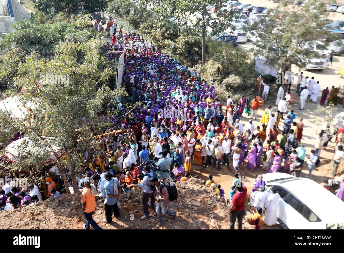 Crowd, Ramanuja statue, Statue of Equality, Muchintal, Hyderabad, Telengana, India. Stock Photo
