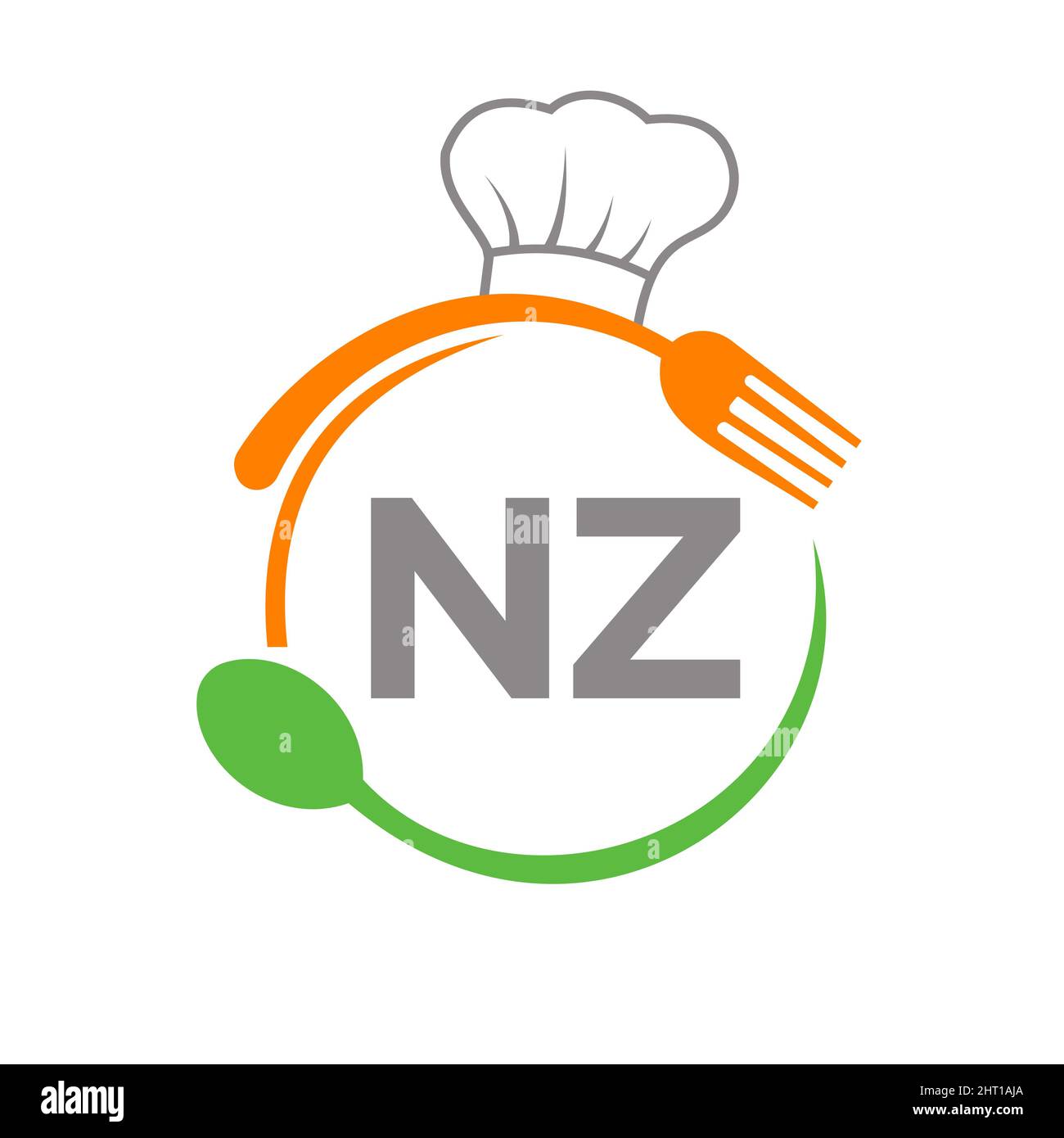 Letter NZ Restaurant Logo with Chef Hat Spoon And Fork Template