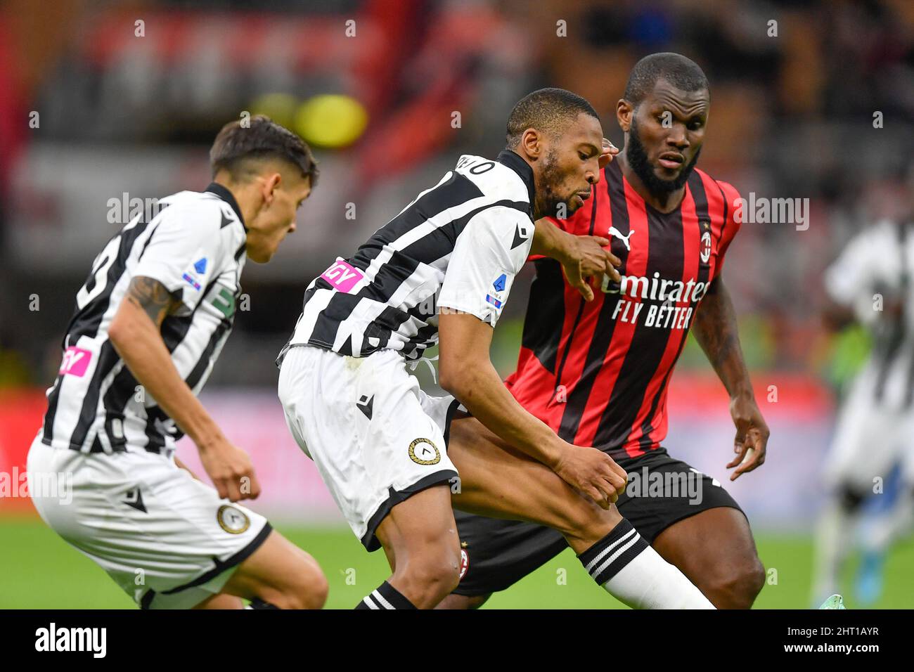 Milano, Italy. 25th Feb, 2022. Beto (9) of Udinese and Franck Kessie (79) of Milan seen in the Serie A match between AC Milan and Udinese at San Siro in Milano. (Photo Credit: Gonzales Photo/Alamy Live News Stock Photo