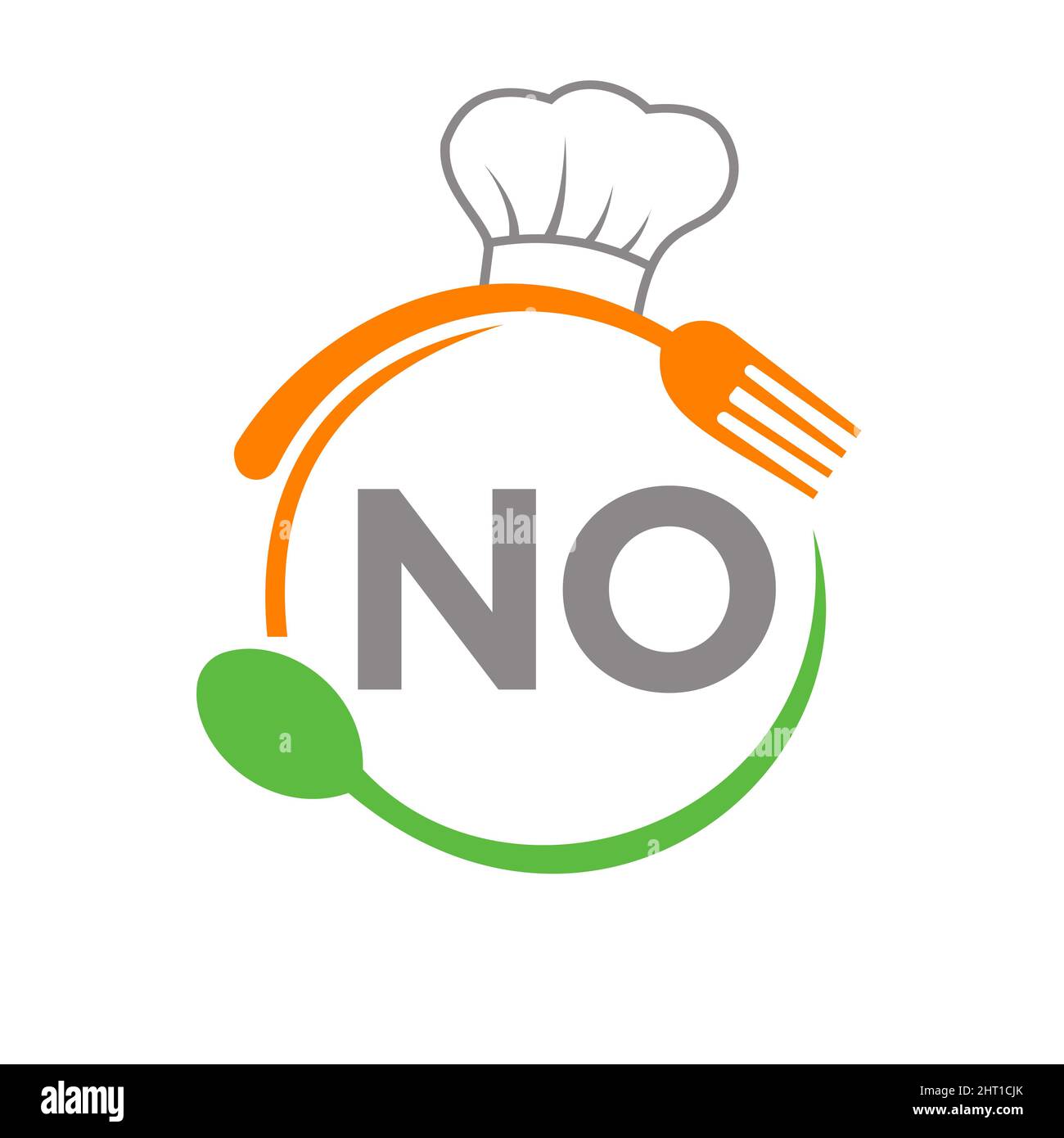 Letter NO Restaurant Logo with Chef Hat Spoon And Fork Template. Restaurant Logo On Letter NO Barbecue, Cafe Logo Vector Stock Vector