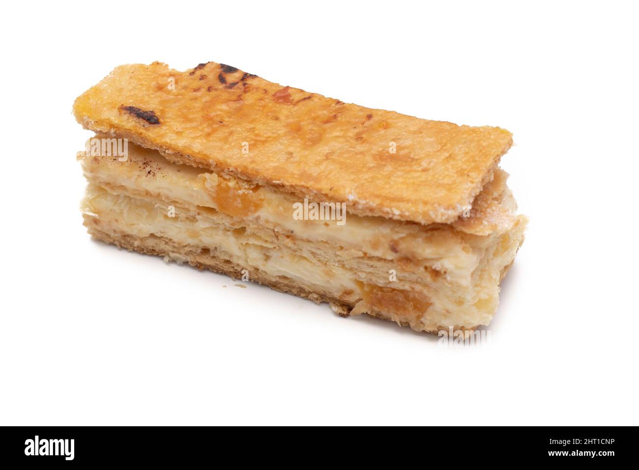 A delicious millefeuille piece of fruit. Isolated on white background. Stock Photo