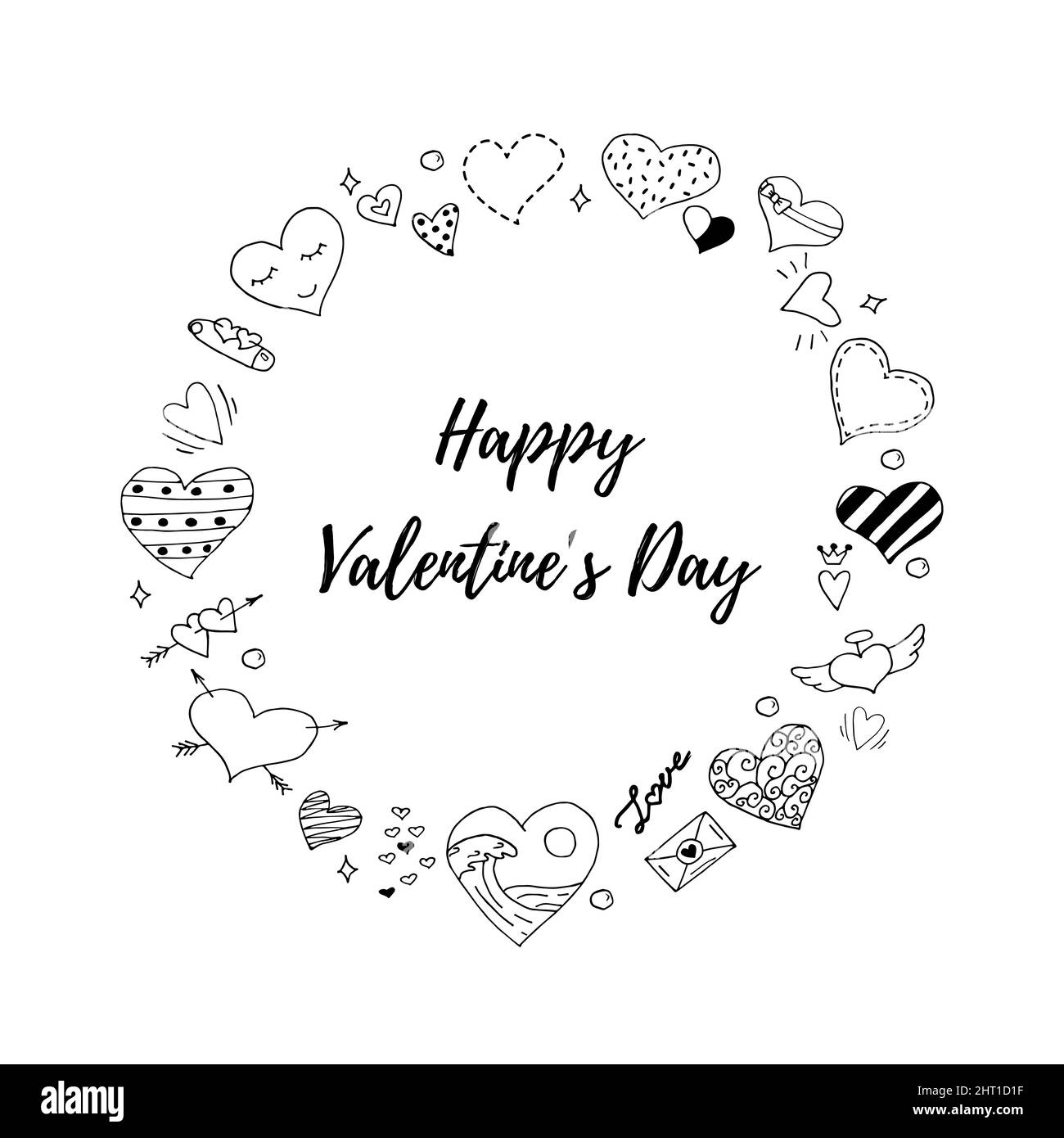 Hand-drawn heart in the shape of a circle and the inscription HAPPY ...