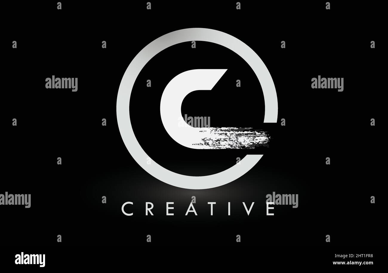 White C Brush Letter Logo Design with Black Circle. Creative Brushed ...