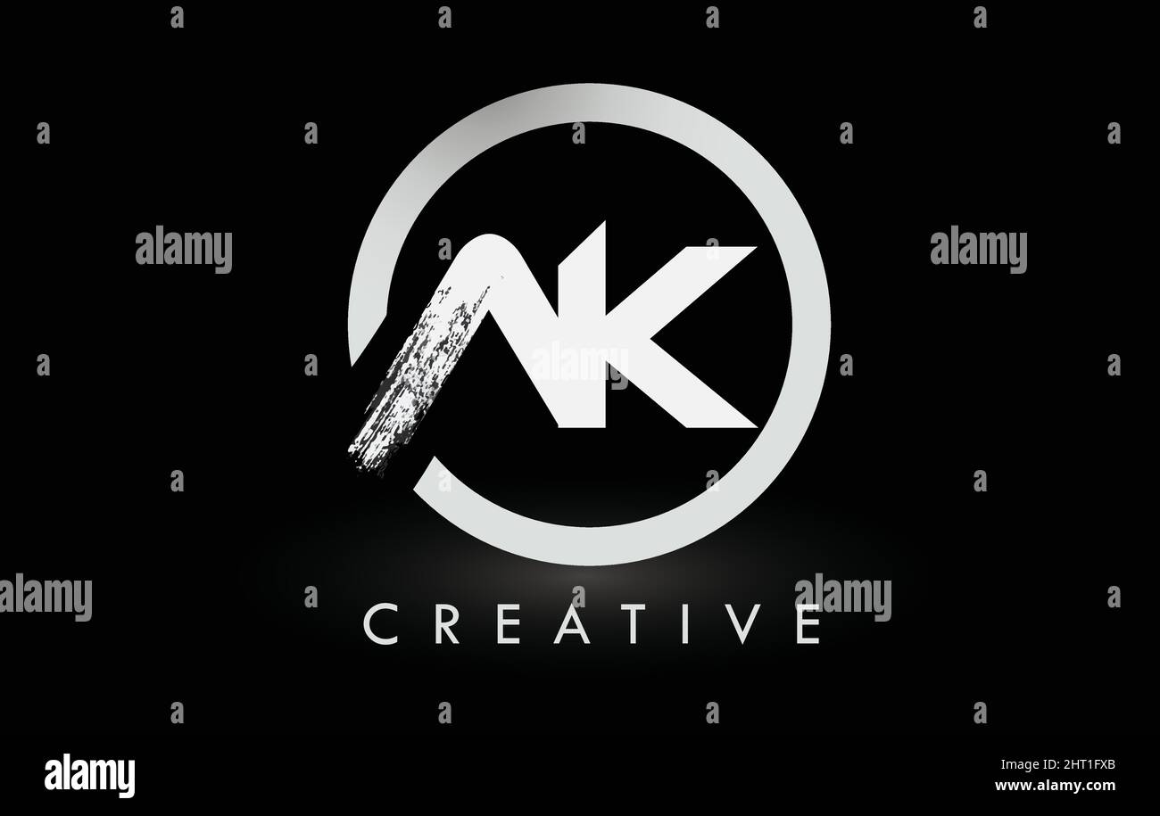 White AK Brush Letter Logo Design with Black Circle. Creative Brushed ...