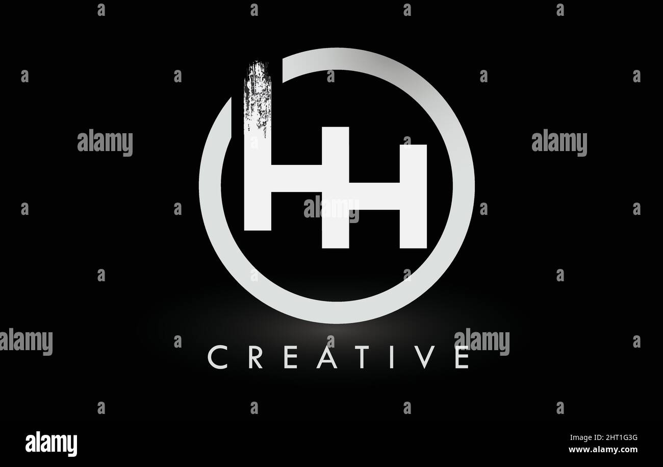 White HH Brush Letter Logo Design with Black Circle. Creative Brushed ...