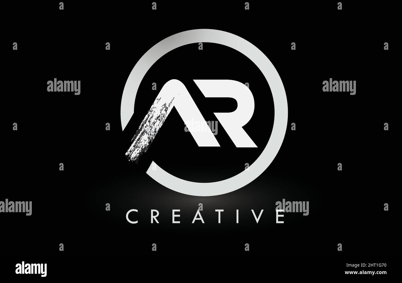 White AR Brush Letter Logo Design with Black Circle. Creative Brushed ...