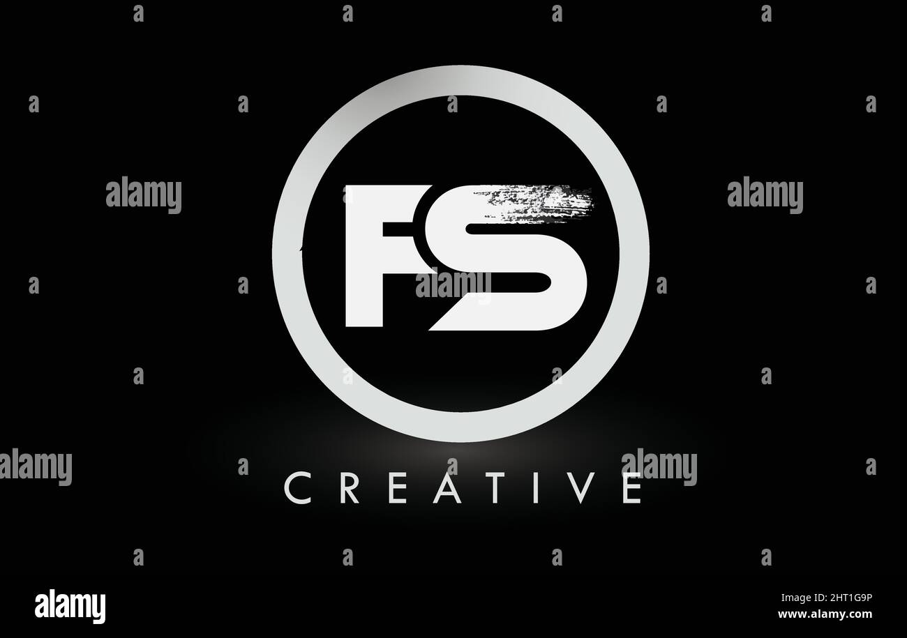 White FS Brush Letter Logo Design with Black Circle. Creative Brushed ...