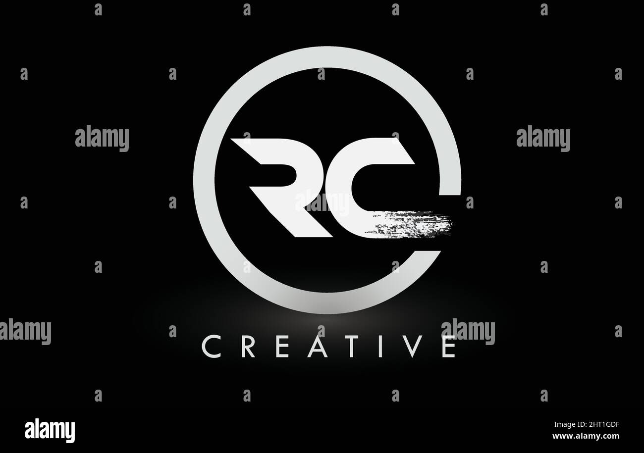 White RC Brush Letter Logo Design with Black Circle. Creative Brushed ...