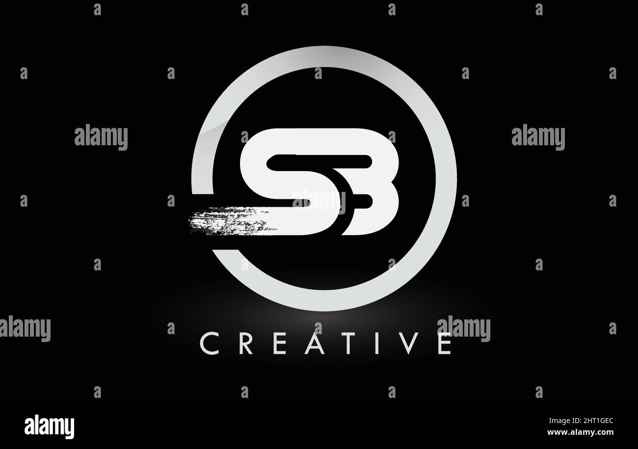 White SB Brush Letter Logo Design with Black Circle. Creative Brushed ...