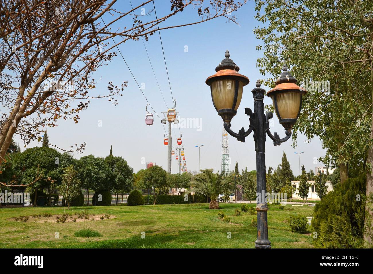 Cable car connecting Minare Park and Shanidar Park 2 in the city of Erbil in Kurdish Iraq. Stock Photo