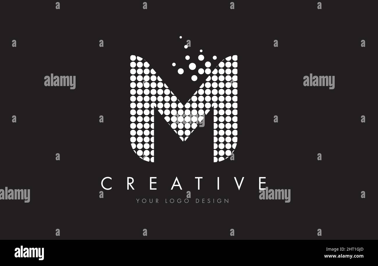 M Dots Letter Logo Design with White Bubble Circles and Swoosh Stock ...