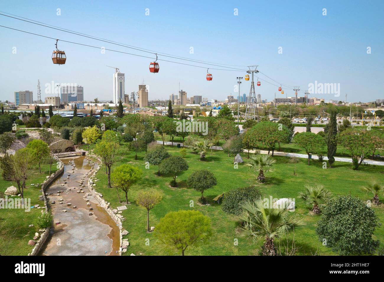Erbil, Iraq - March 23, 2018: Cable car connecting Minare Park and Shanidar Park 2 in the city of Erbil in Kurdish Iraq. Stock Photo