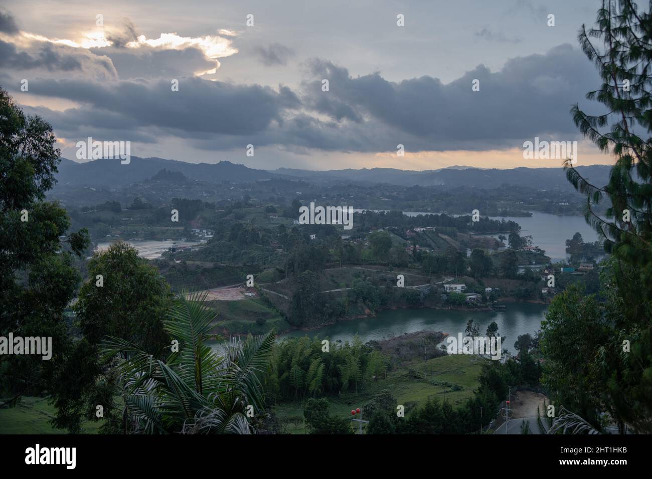 A view from the top of El Penon de Guatape / The Rock of Guatape in Colombia Stock Photo
