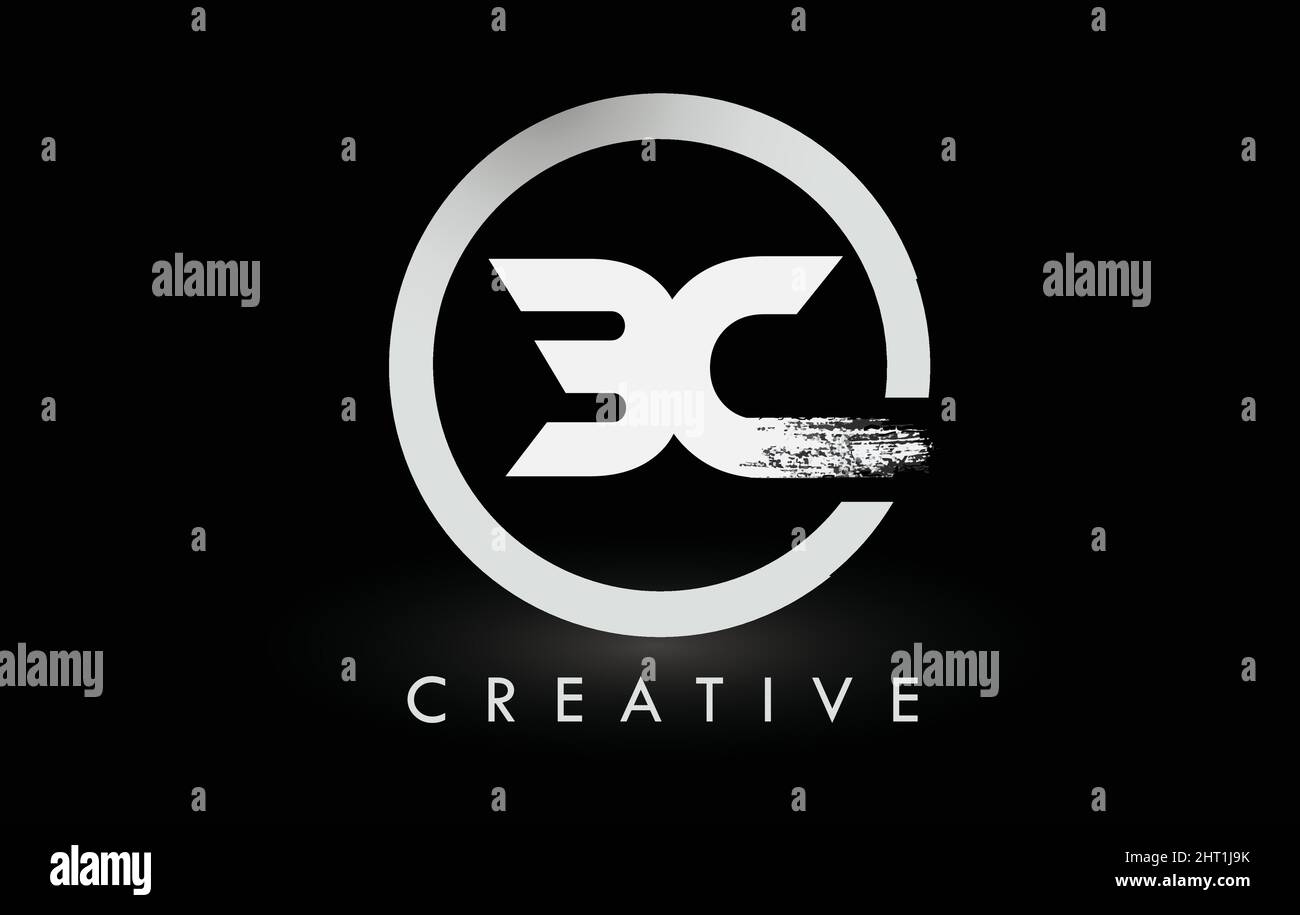 White BC Brush Letter Logo Design with Black Circle. Creative Brushed ...