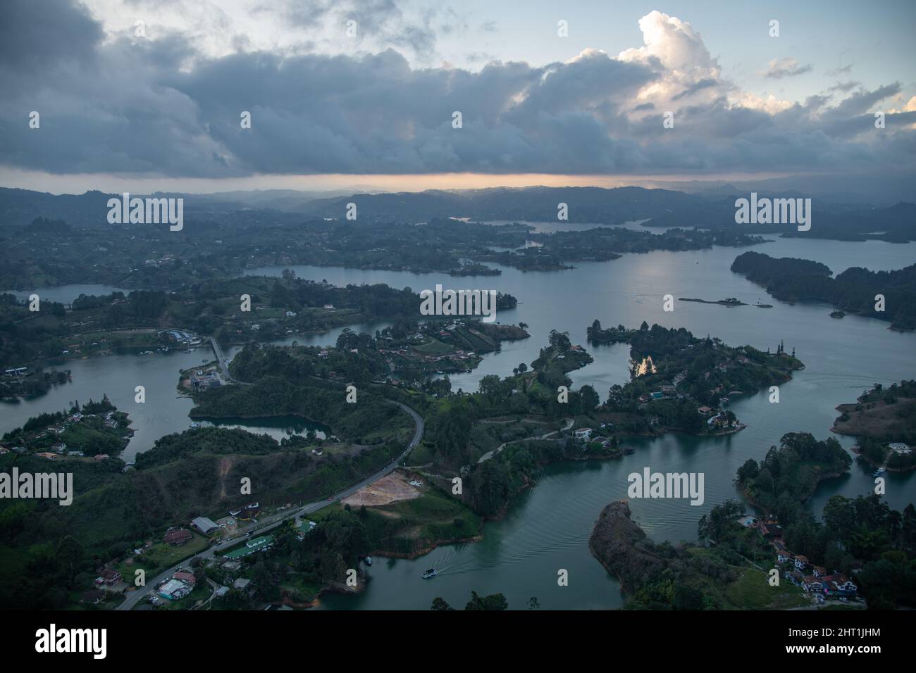 A view from the top of El Penon de Guatape / The Rock of Guatape in Colombia Stock Photo