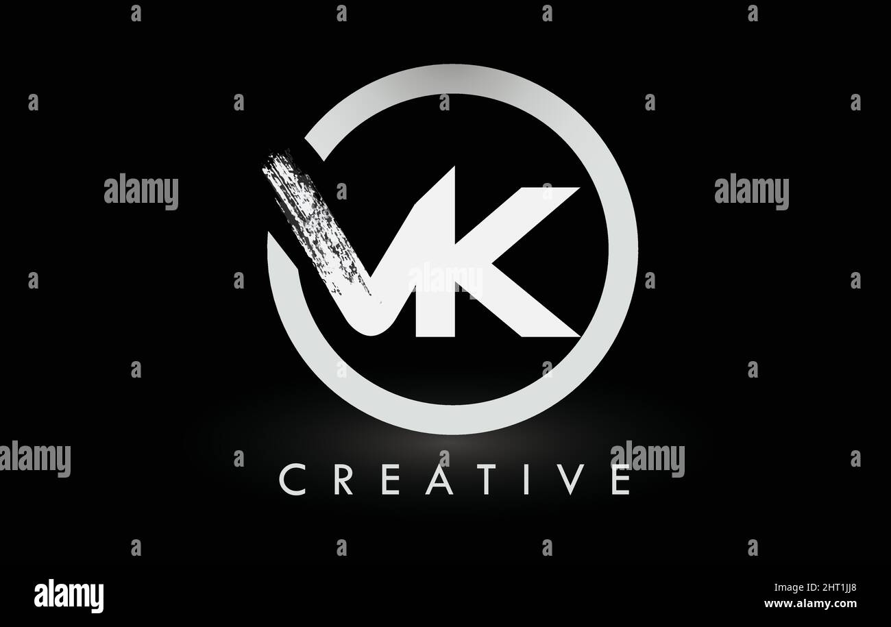 White VK Brush Letter Logo Design with Black Circle. Creative Brushed ...