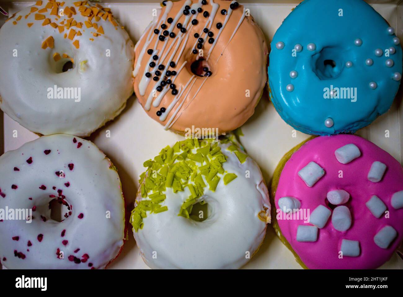 Top view chocolate donuts hi-res stock photography and images - Alamy