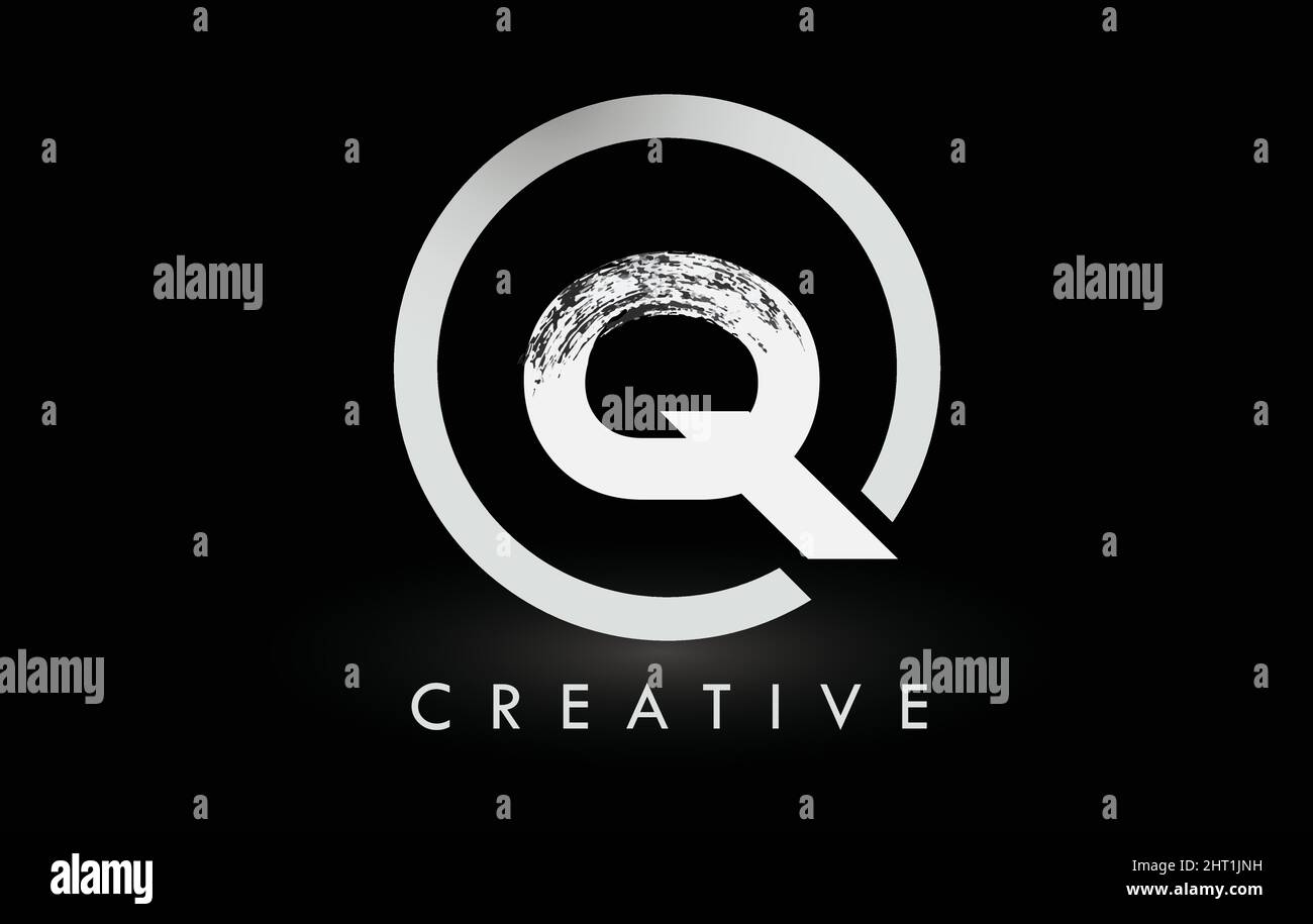 White Q Brush Letter Logo Design with Black Circle. Creative Brushed ...