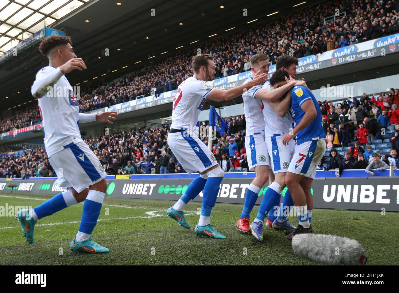 Blackburn Rovers' Reda Khadra (right) celebrates scoring their side's first goal of the game during the Sky Bet Championship match at Ewood Park, Blackburn. Picture date: Saturday February 26, 2022. Stock Photo