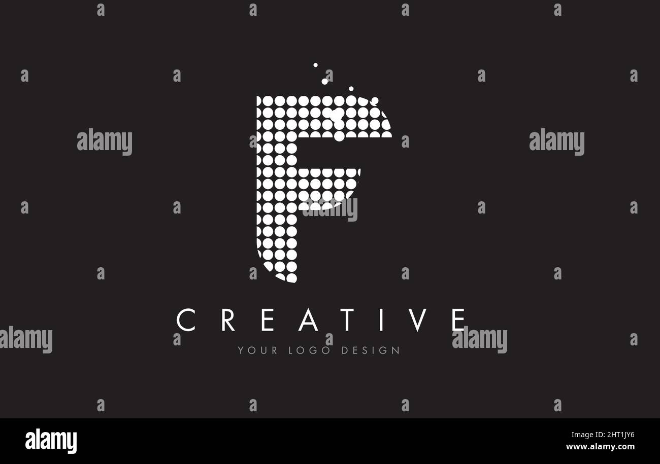 F Dots Letter Logo Design with White Bubble Circles and Swoosh Stock ...