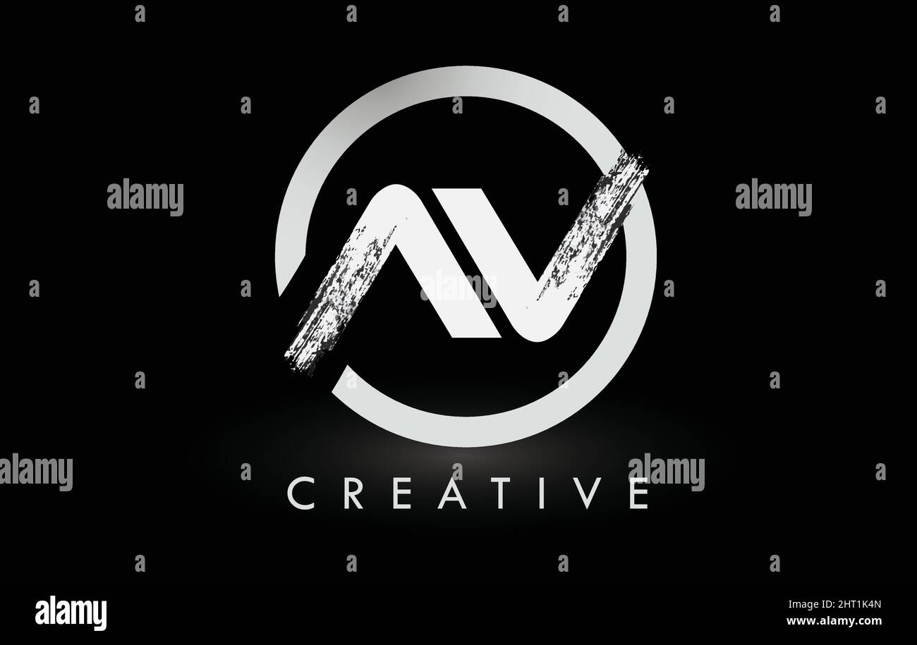 White AV Brush Letter Logo Design with Black Circle. Creative Brushed ...