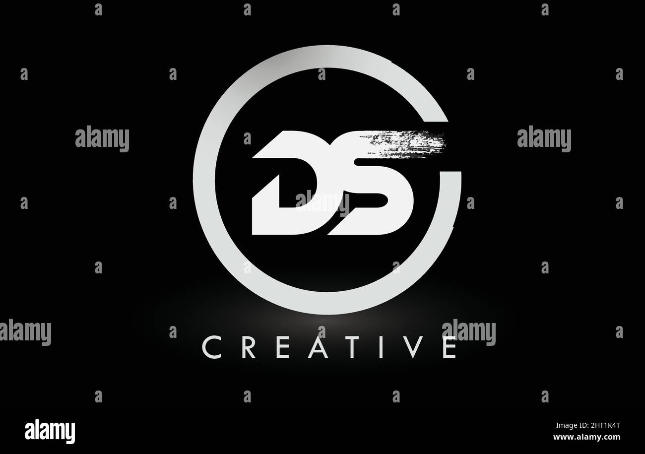 White DS Brush Letter Logo Design with Black Circle. Creative Brushed ...