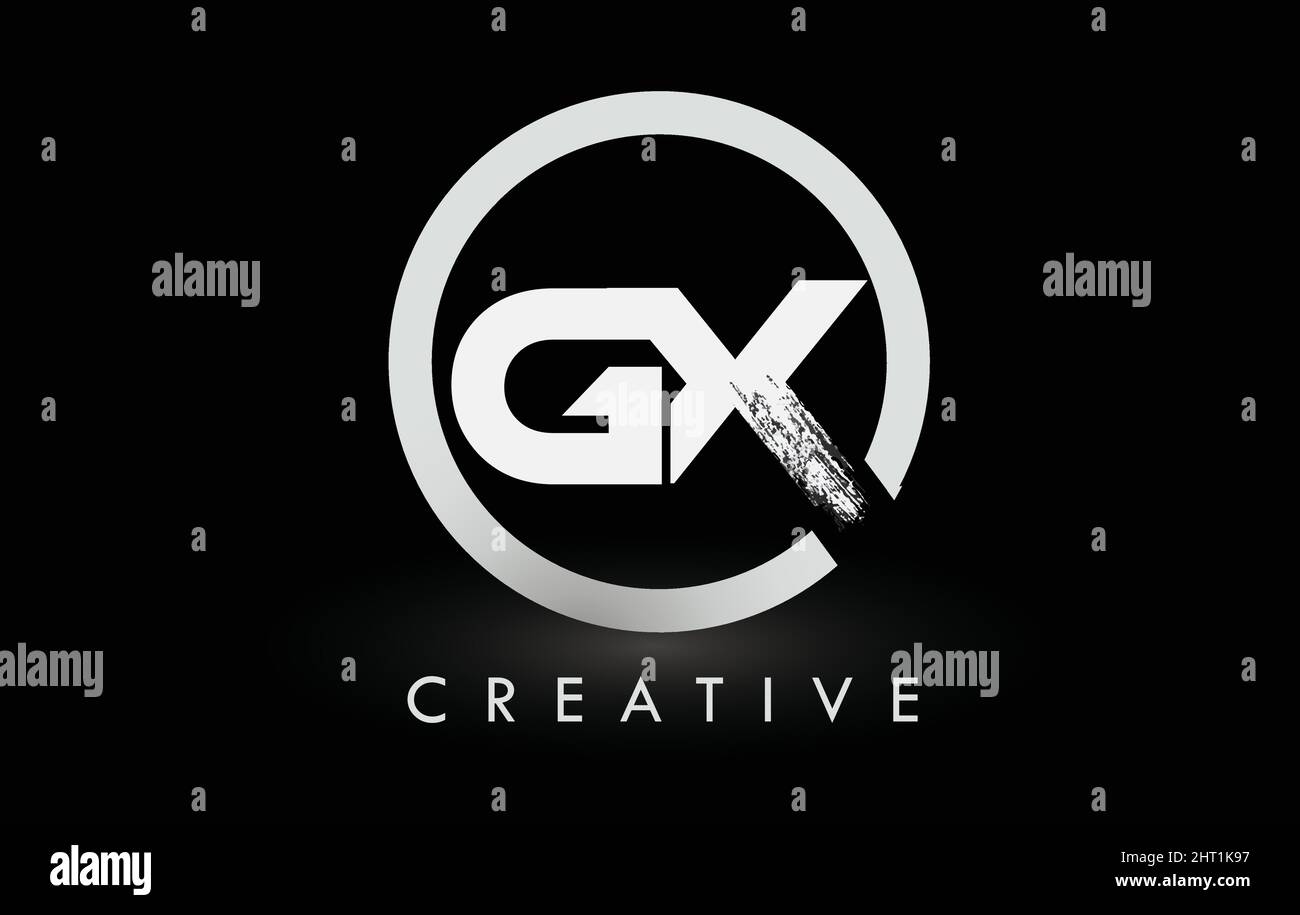 White GX Brush Letter Logo Design with Black Circle. Creative Brushed ...