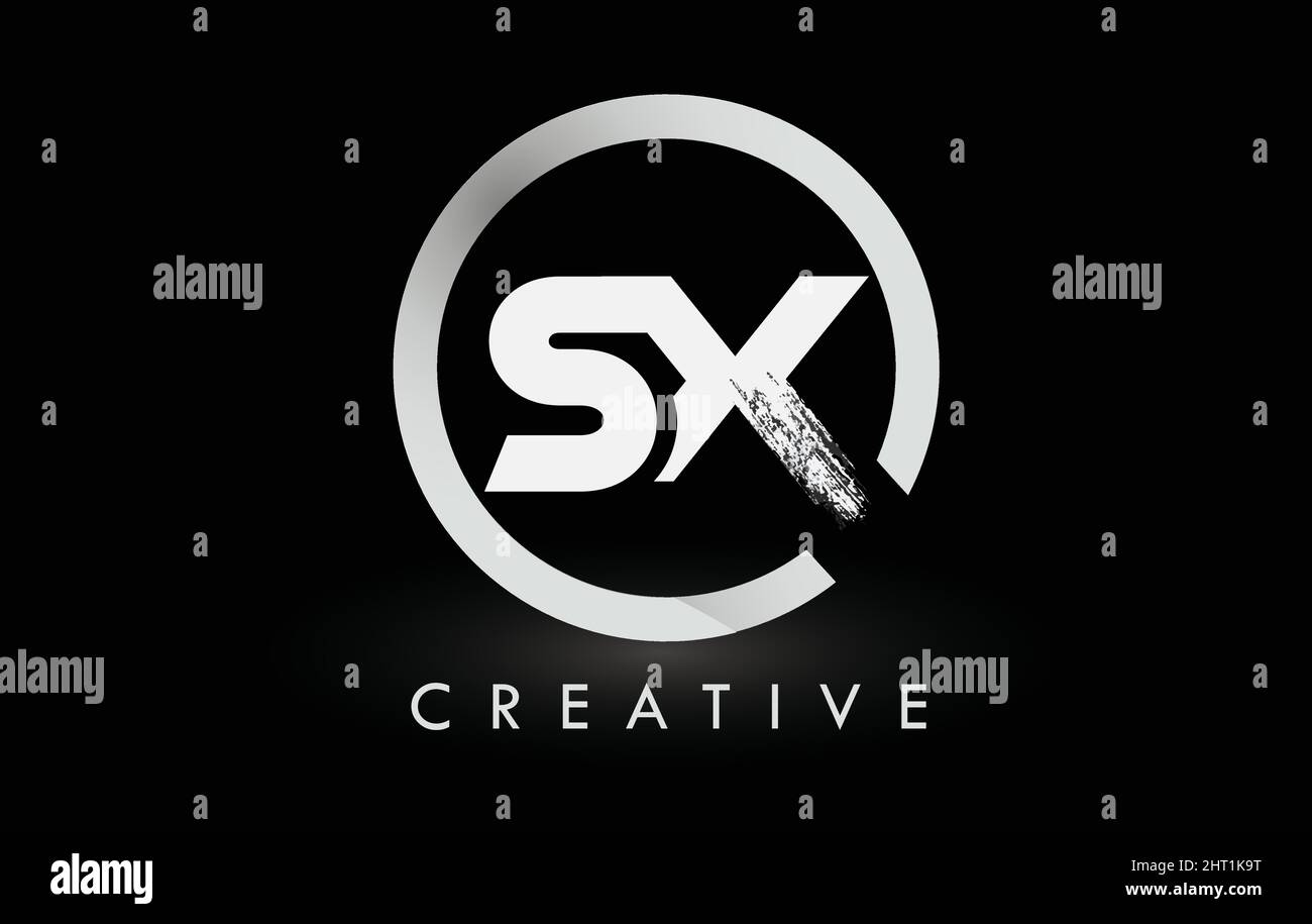 White SX Brush Letter Logo Design with Black Circle. Creative Brushed ...