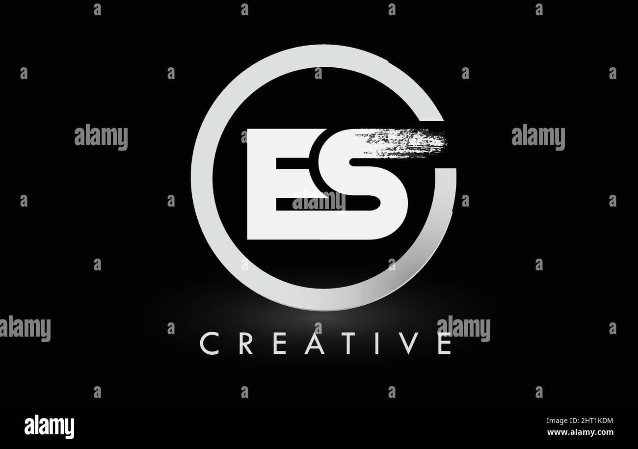 White ES Brush Letter Logo Design with Black Circle. Creative Brushed ...