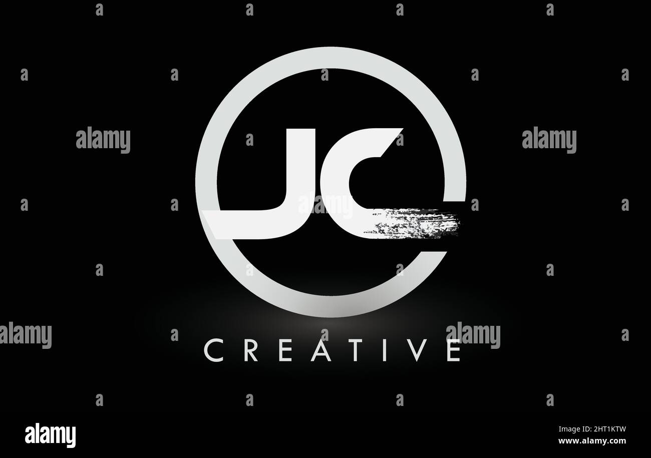 White JC Brush Letter Logo Design with Black Circle. Creative Brushed ...