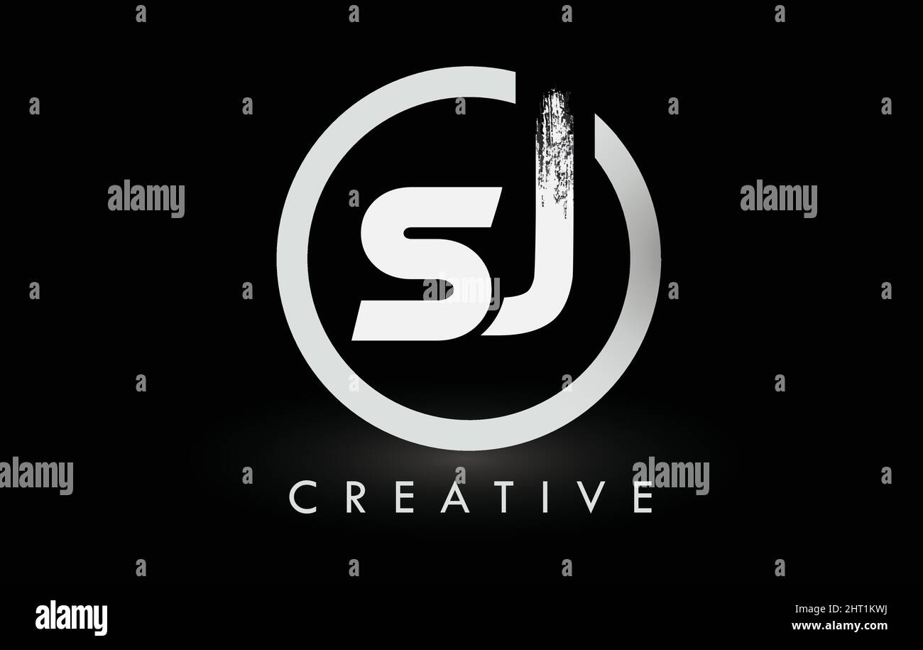 White SJ Brush Letter Logo Design with Black Circle. Creative Brushed ...