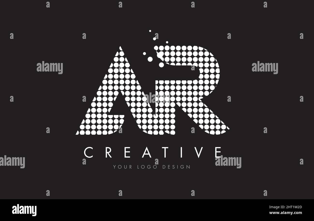 AR A R Dots Letter Logo Design White Magenta Bubble Circles and Swoosh Stock Vector