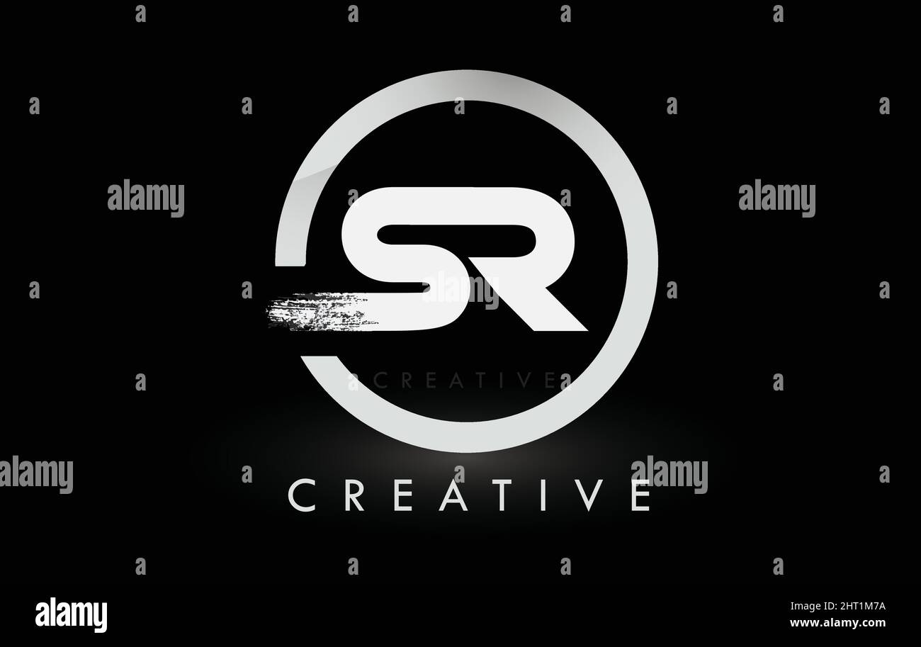 White SR Brush Letter Logo Design with Black Circle. Creative Brushed ...
