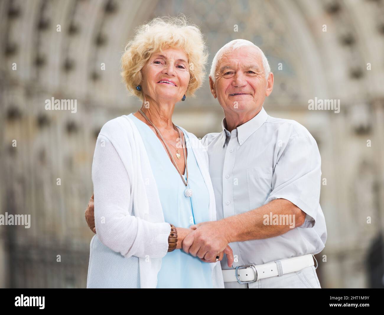 loving mature spouses enjoying walk Stock Photo