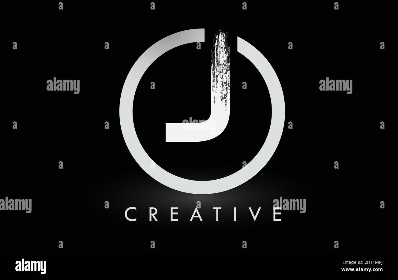 White J Brush Letter Logo Design with Black Circle. Creative Brushed ...