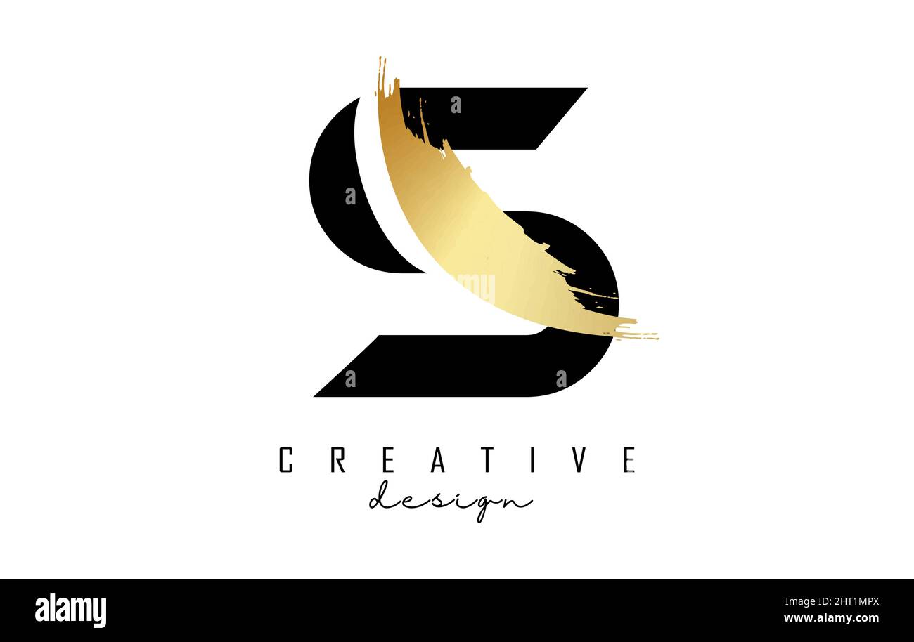 Letter S logo with golden brush stroke and creative cut. Creative Vector Illustration with letter. Stock Vector
