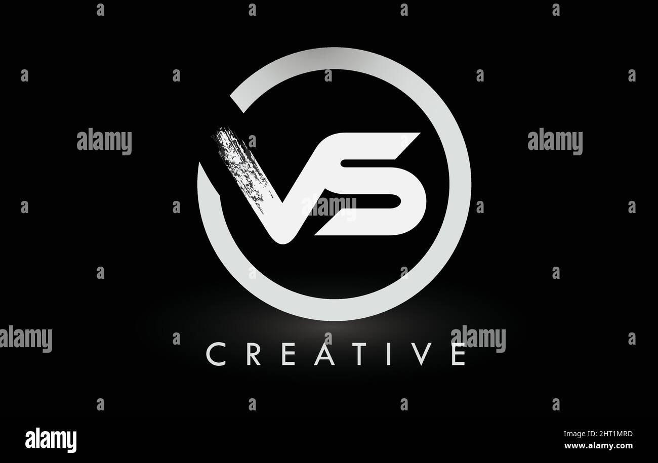 White VS Brush Letter Logo Design with Black Circle. Creative Brushed ...