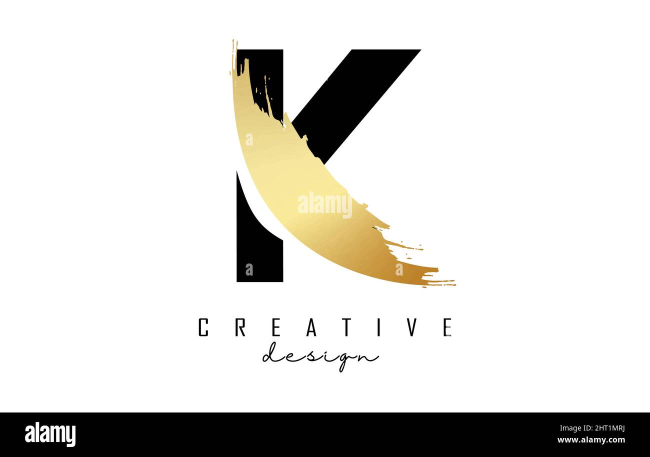 Letter K logo with golden brush stroke and creative cut. Creative ...