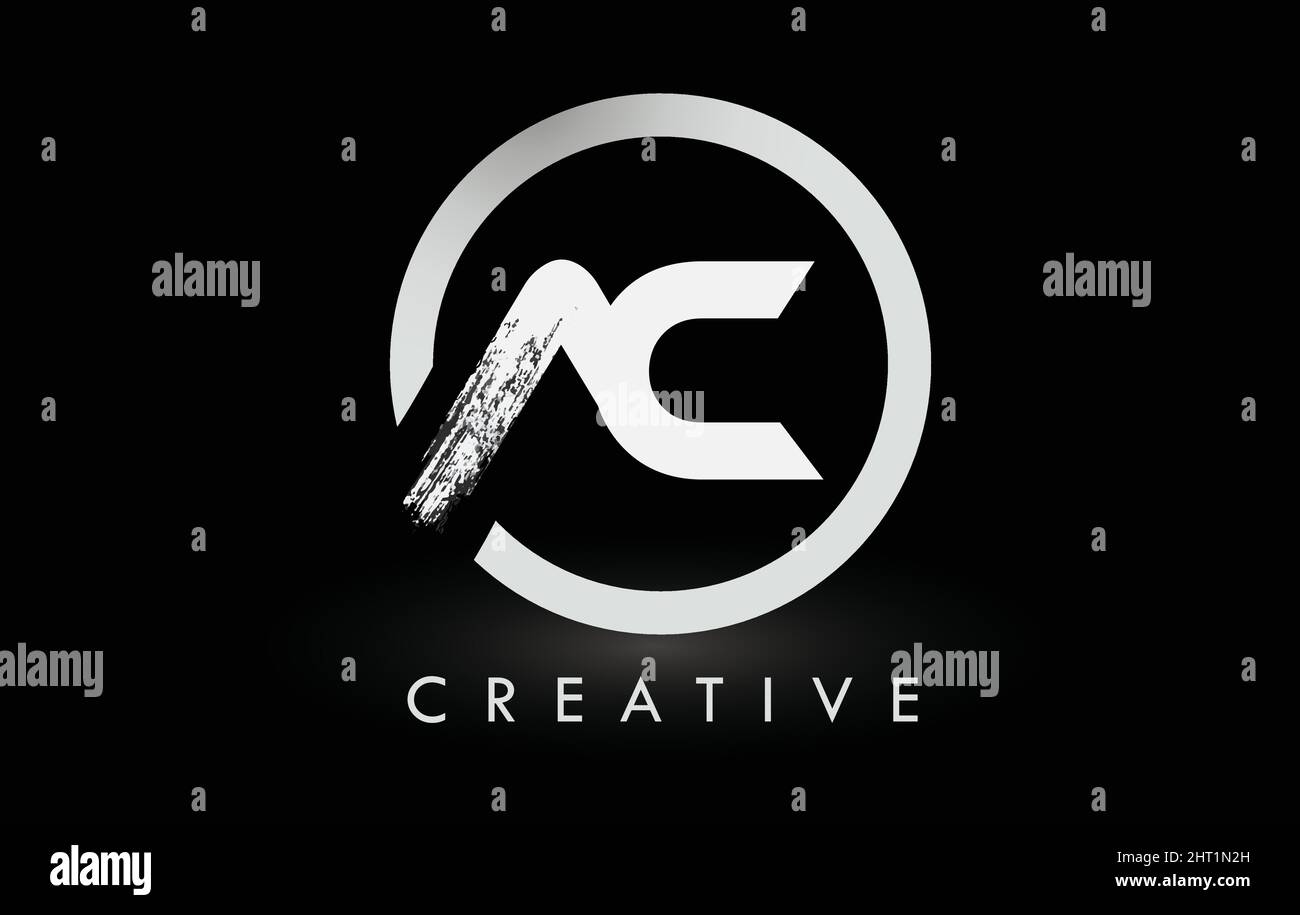 White AC Brush Letter Logo Design with Black Circle. Creative Brushed ...
