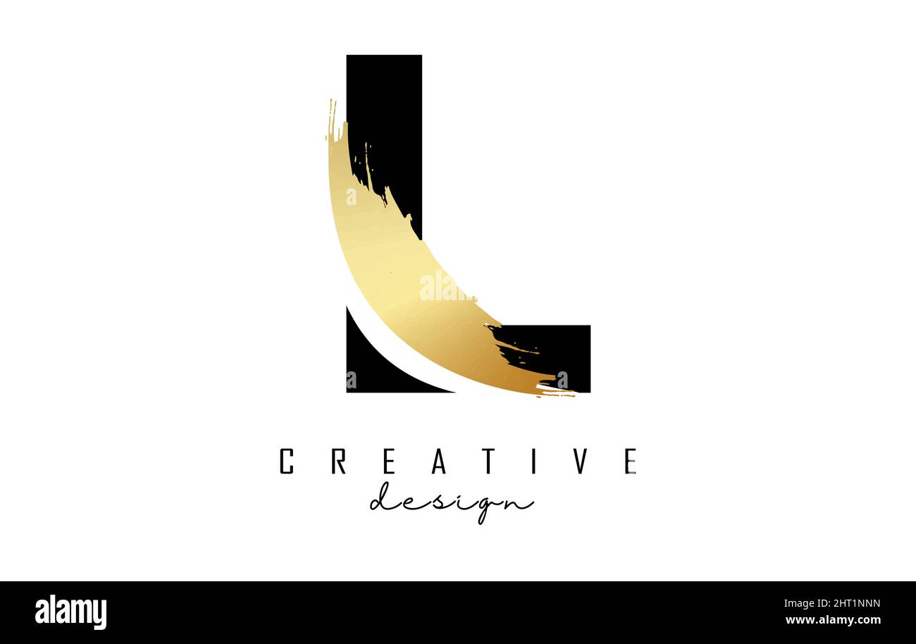 Letter L logo with golden brush stroke and creative cut. Creative ...