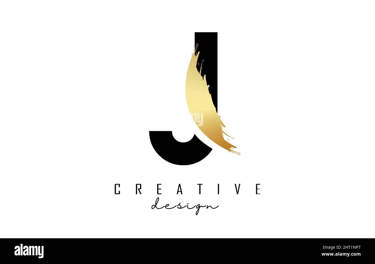 Letter J logo with golden brush stroke and creative cut. Creative ...
