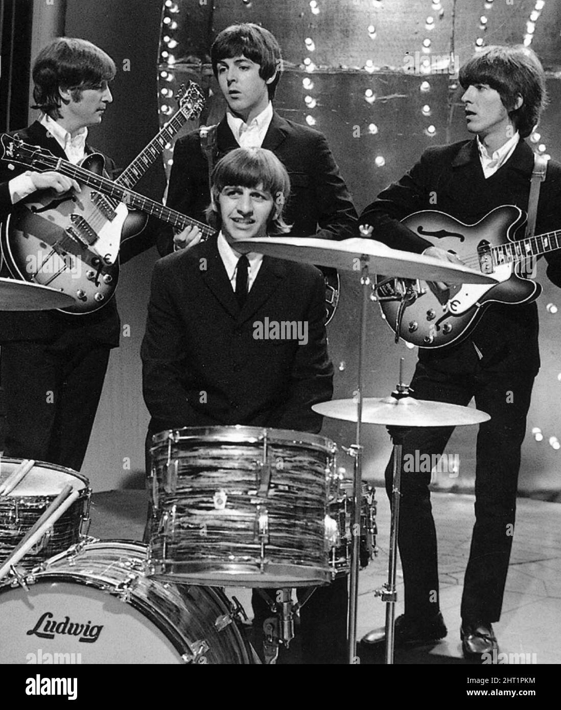 The Beatles on the set of Top of the Pops, their first and last
