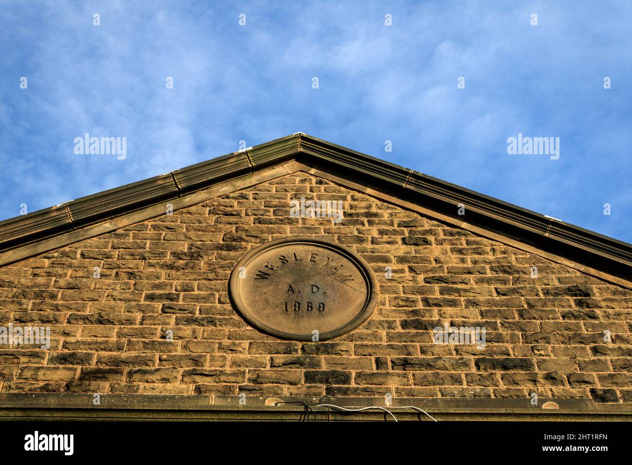 Datestone for for Wesleyan Methodist Chapel, 1869. Station Road, Huncoat, Lancashire. Stock Photo