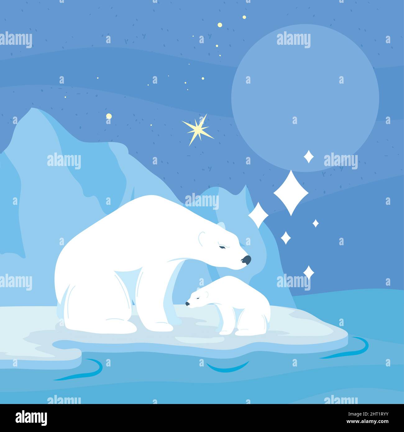 polar bears iceberg scene, climate change Stock Vector
