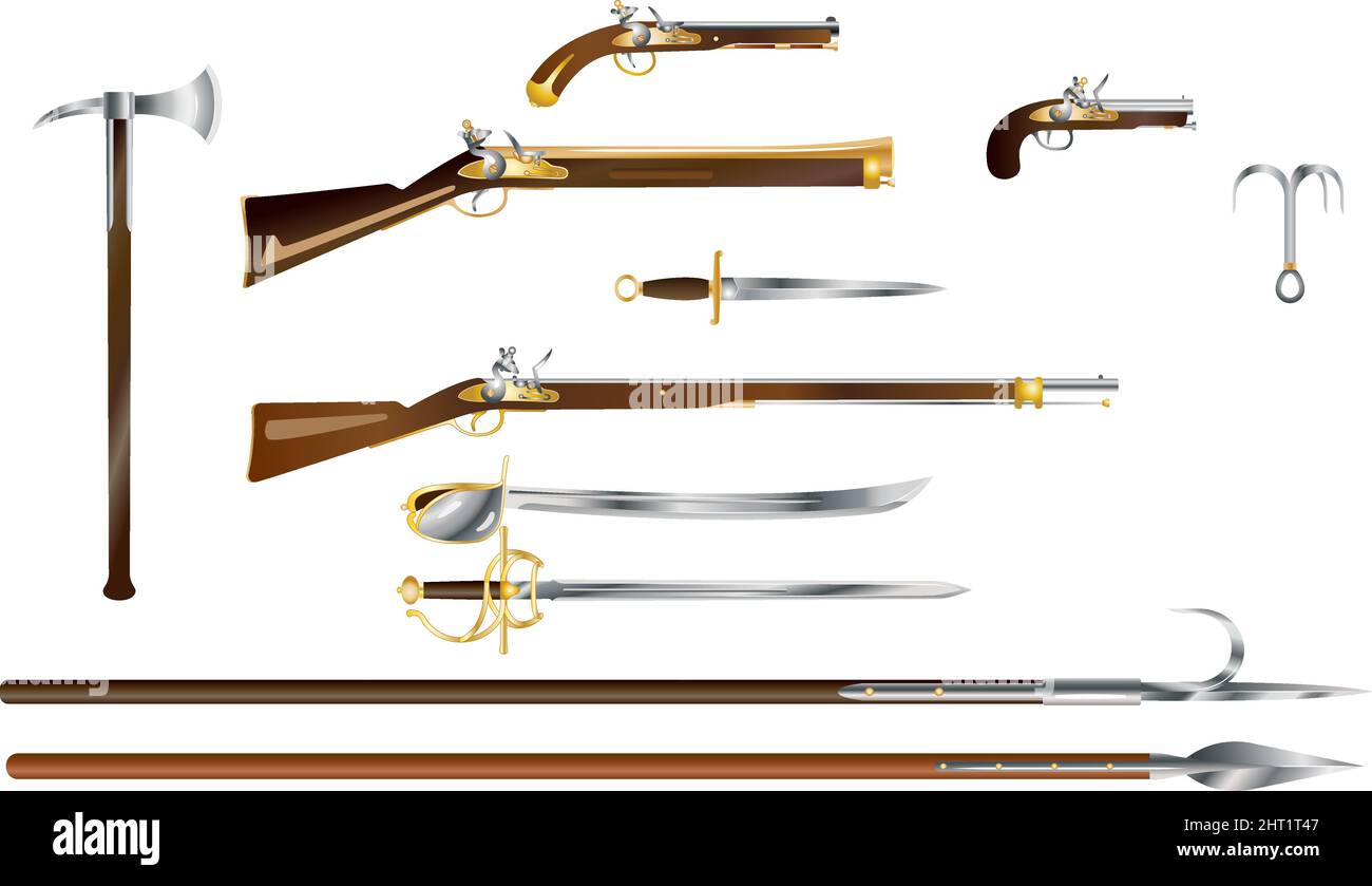 Set of pirates boarding weapon vector illustration Stock Vector