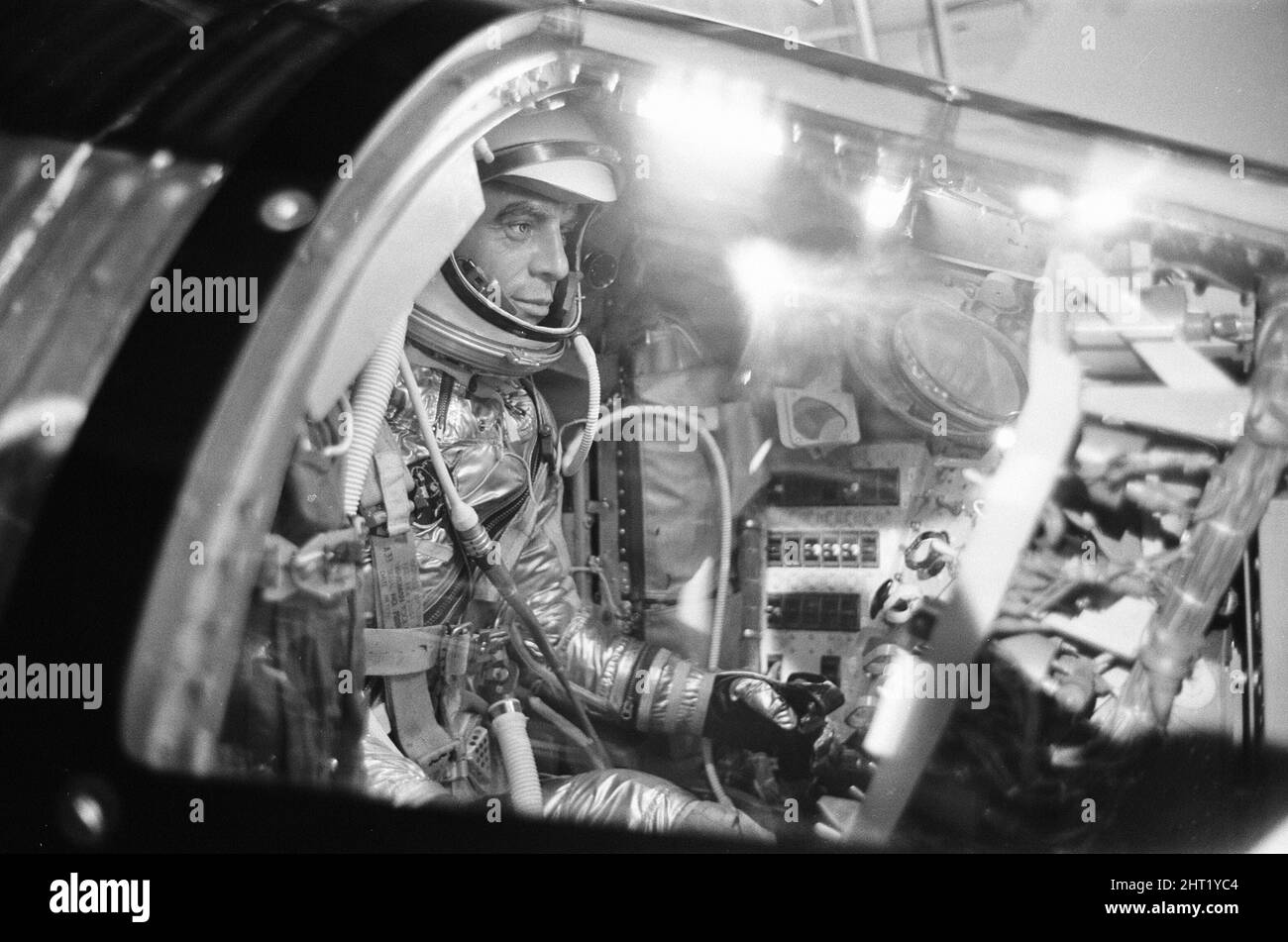 Mercury spacecraft Friendship 7 at the Science Museum, London, October 1965. New press conference to announce that astronaut Colonel John Glenn will open a London exhibition next week of the Mercury Space capsule in which he made his historic three orbit space flight in 1962. The exhibition will be open until February (1966). Stock Photo