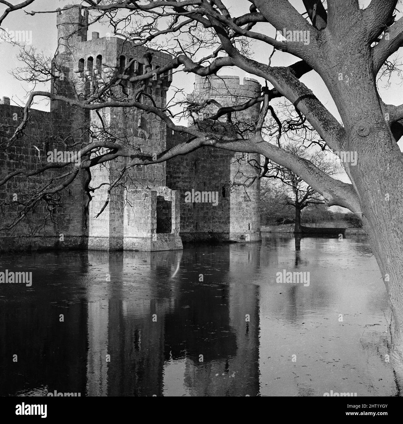 Bodiam Castle, a 14th-century moated castle near Robertsbridge in East Sussex. 30th March 1966. Stock Photo