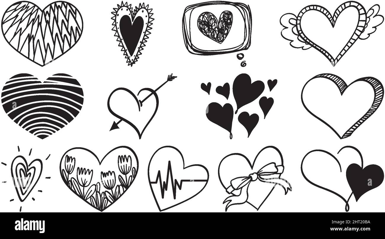 Black hand drawn hearts set illustration Stock Vector Image & Art - Alamy
