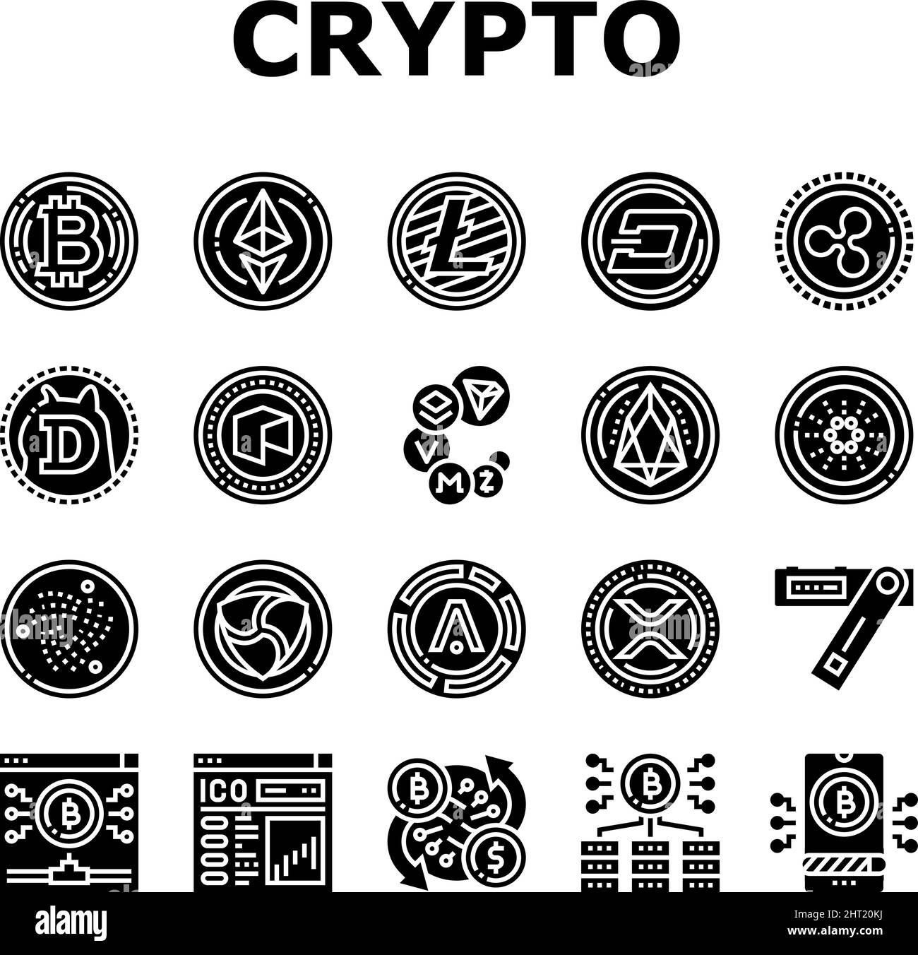 Cryptocurrency Digital Money Icons Set Vector Stock Vector Image & Art ...