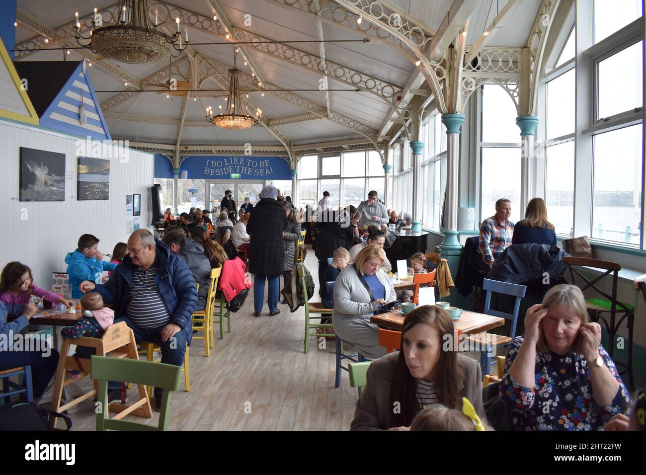 Inside Mumbles pier beach hut cafe, Mumbles, Swansea, Wales Stock Photo